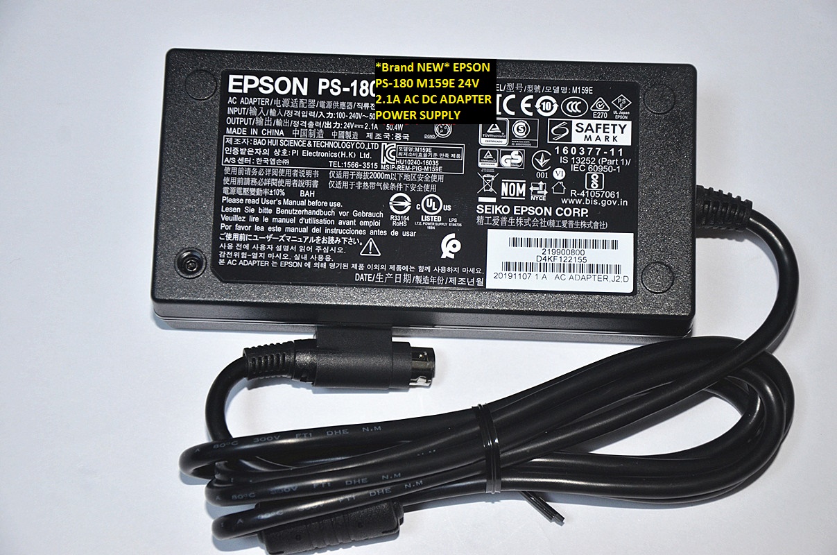*Brand NEW* EPSON PS-180 M159E 24V 2.1A AC DC ADAPTER POWER SUPPLY - Click Image to Close